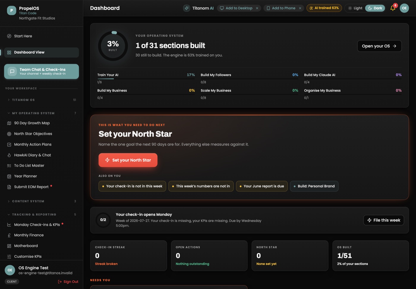 TitanCodeOS client dashboard